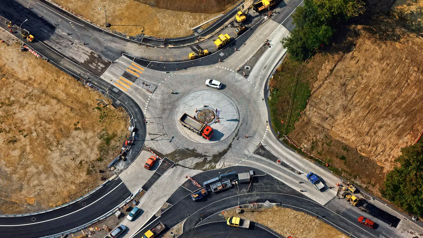 Aerial view of a new roundabout under construction