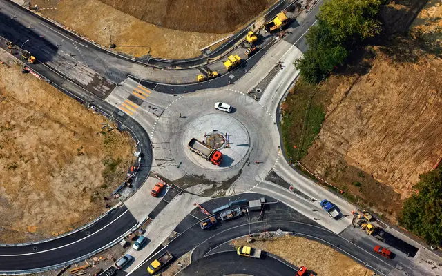 Aerial view of a new roundabout under construction