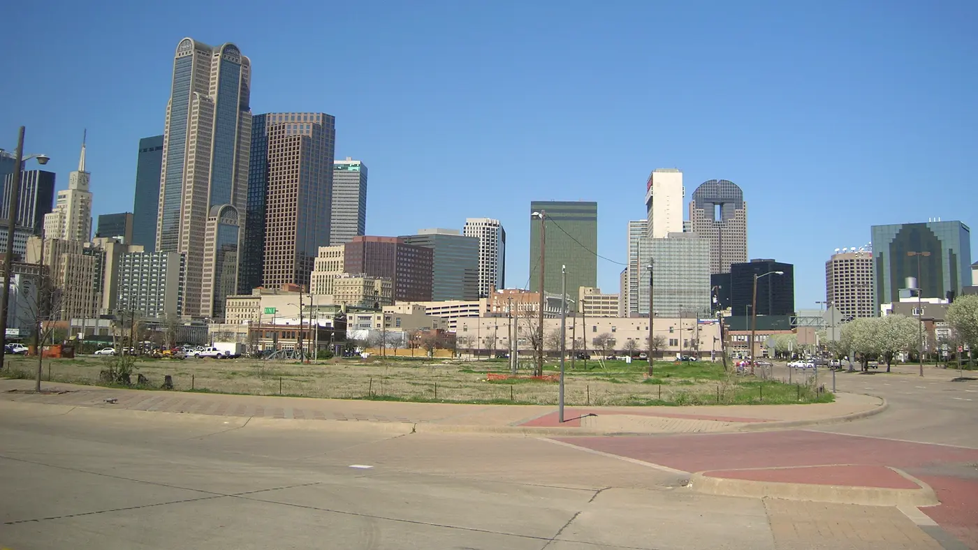 Downtown Dallas skyline on a clear blue day